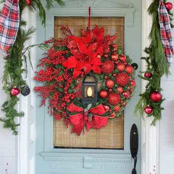Элегантный Красный Рождественский Венок из Шампанского, Золотой Рождественский Венок, Украшения для окон, дверей, стен