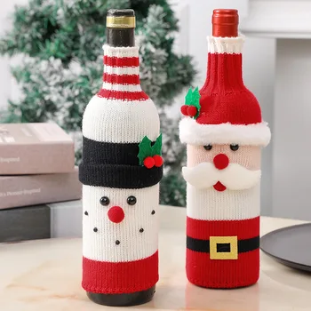 Набор бутылок красного вина Санта-Клауса, Рождественский вязаный набор бутылок вина, Набор бутылок шампанского, Украшение праздничной сцены ресторана