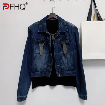 PFHQ Осенние мужские модные куртки с плиссированными наплечниками с бриллиантовым дизайном, индивидуальное Красивое износостойкое джинсовое абстрактное пальто 21Z1228