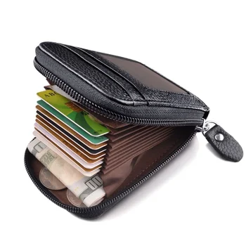 Мужской кошелек из натуральной искусственной кожи, держатель для кредитных карт, блокирующий карман на молнии, мужская сумка с несколькими картами, органайзер для карт на молнии, наконечник