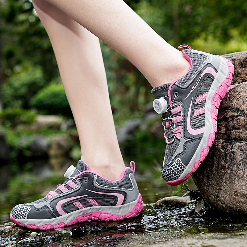 Розовые треккинговые ботинки, женские легкие Новые сетчатые дышащие треккинговые ботинки, Летние кроссовки, уличная нескользящая обувь для ходьбы, повседневная обувь для бега, синие - 2