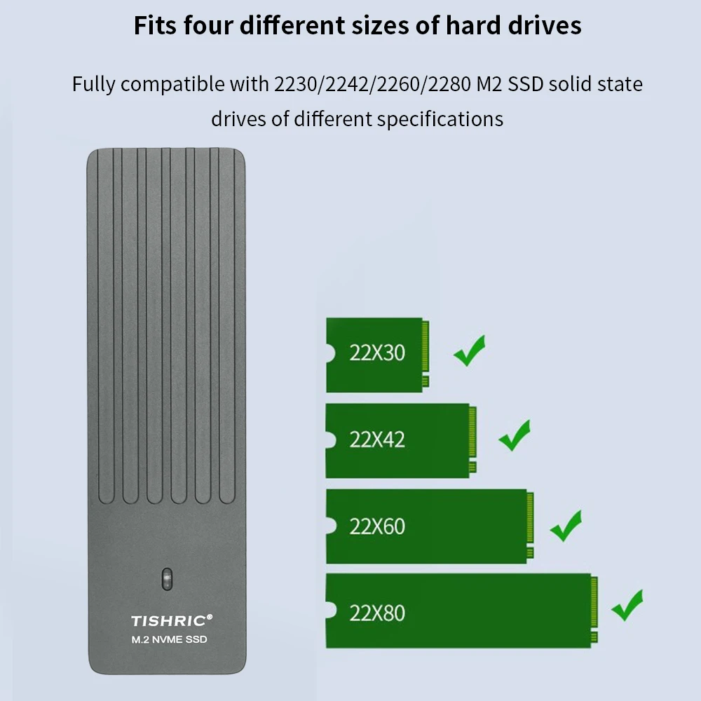 TISHRI SSD Case M.2 Внешний корпус NVME 10 Гбит/с 5 ТБ USB3.1 Type C Ультратонкий SSD-Адаптер для NVME SSD Disk Box Поддерживает Ключ M - 1