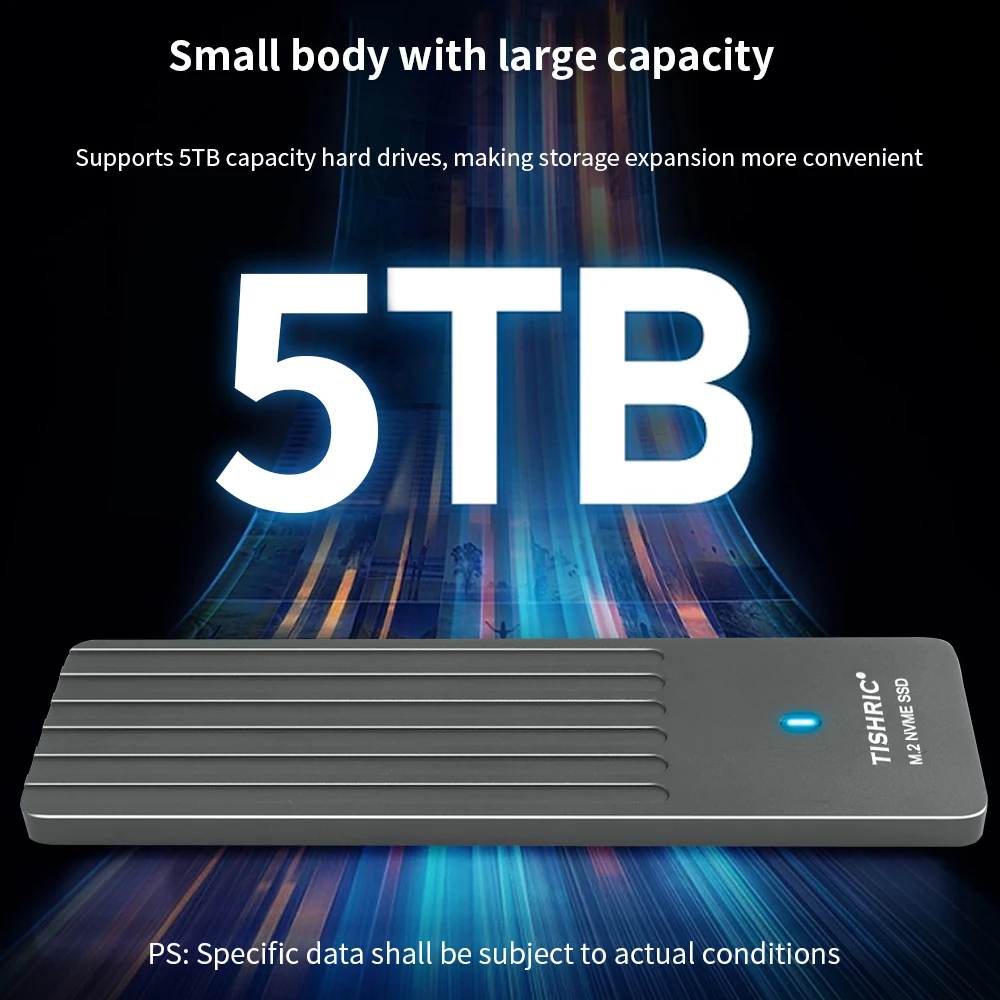 TISHRI SSD Case M.2 Внешний корпус NVME 10 Гбит/с 5 ТБ USB3.1 Type C Ультратонкий SSD-Адаптер для NVME SSD Disk Box Поддерживает Ключ M - 3