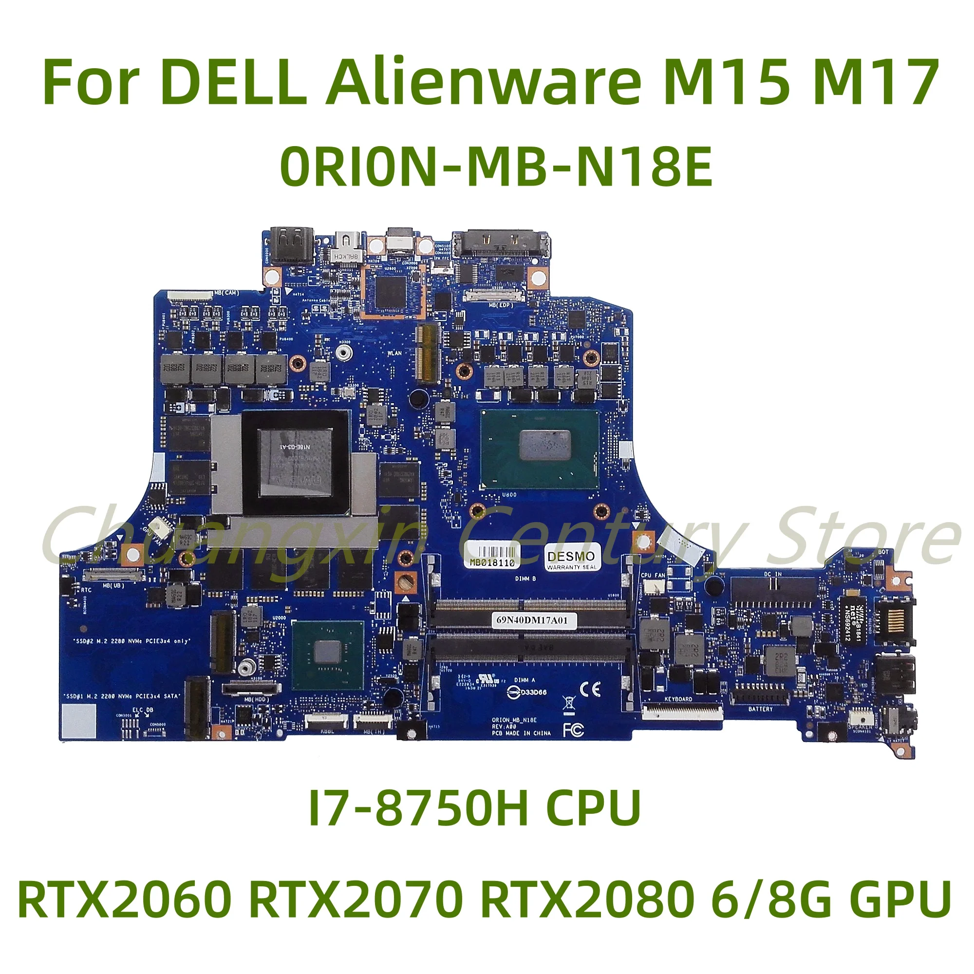 Подходит для материнской платы ноутбука Dell Alienware M15 M17 0RI0N-MB-N18E с процессором I7-8750H RTX2060 RTX2070 6/8 G GPU 100% Протестирован Полностью - 0