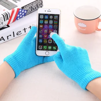 100 шт./лот, Зимние перчатки для мобильного телефона, универсальные теплые трикотажные эластичные перчатки с сенсорным экраном на три пальца для iPhone 15 14 13 Pro Max
