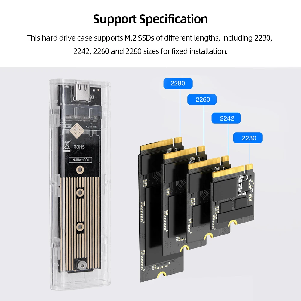 M.2 NVME PCIe NGFF SSD Case Dual Protocol M2 SSD Внешний корпус 10 Гбит/с PCI-E Твердотельный накопитель для 2230-2280 M.2 SSD - 2