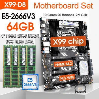 Материнская плата JINGSHA X99 D8 LGA 2011-3 XEON X99 с процессором Intel E52666 v3 с комбинированным комплектом памяти 4*16G DDR4 M.2 NVME SATA
