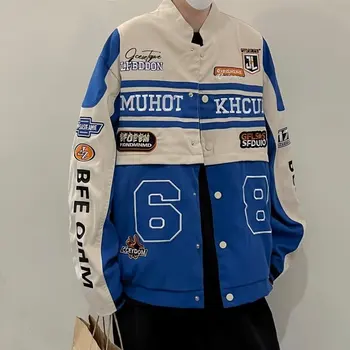 Гоночные куртки Y2K, съемная мотоциклетная куртка, ретро-крутая бейсбольная форма, женское мужское пальто, пара повседневных свободных ветровок