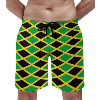 Шорты для серфинга с флагом Ямайки, Летние Черно-зеленые шорты для серфинга, мужские быстросохнущие плавки с гавайским рисунком, Большие размеры