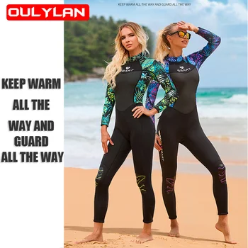Oulylan, женский гидрокостюм из неопрена толщиной 3 мм, женский цельный костюм с длинными рукавами, теплый костюм для подводного плавания, дрейфа, серфинга, водолазный костюм
