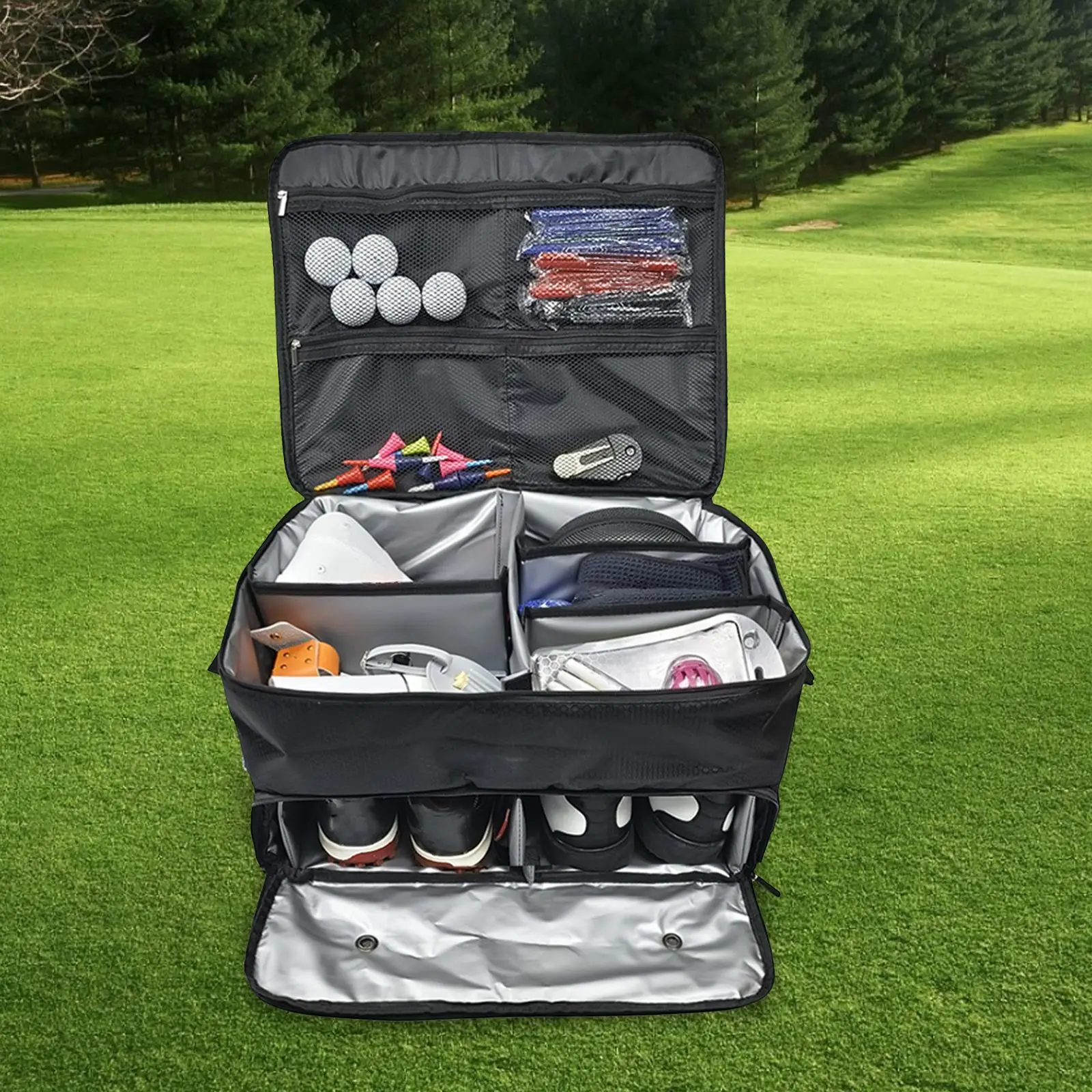 Органайзер для багажника для гольфа, складной багажник для хранения предметов первой необходимости, дорожная сумка, шкафчик для одежды, отличная идея подарка для игроков в гольф - 1