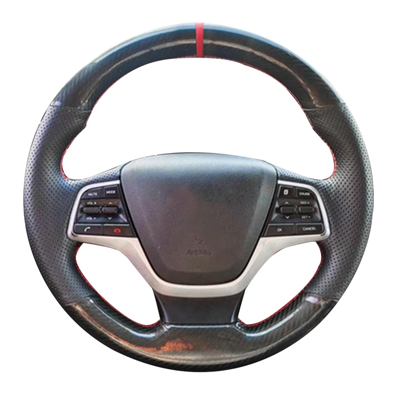 Нескользящая Черная Замшевая Крышка Рулевого Колеса Автомобиля Из Углеродного Волокна Для Hyundai Elantra 4 2016 2017 2018 Solaris 2017 Accent 2018 - 0