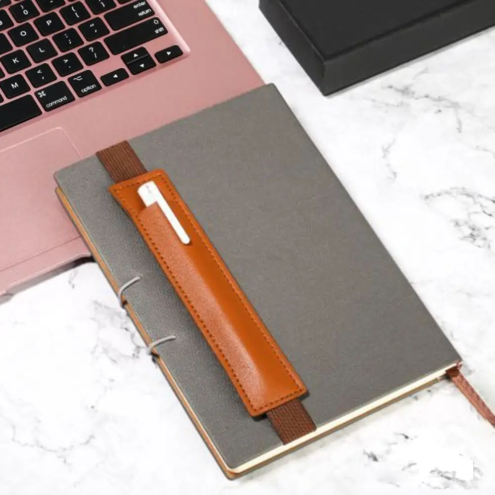 Креативный портативный блокнот, держатель для ручки на резинке, удобная офисная школьная сумка для ручек из искусственной кожи, многоцветный эластичный чехол для ручки - 2