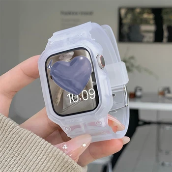 Корейский Спортивный Прозрачный ремешок + чехол Для Apple Watch 6 7 SE 5 3 42 Прозрачный Силиконовый ремешок Для iwatch 41 мм 45 мм 38 40 мм 44 мм 42 мм