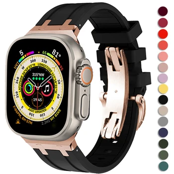 Силиконовый Ремешок для Apple Watch Band Ultra 2 49 мм Спортивный Мягкий Браслет для iwatch серии 9 8 7 41 45 мм 6 5 4 SE 44 мм 42 мм 38 40 мм