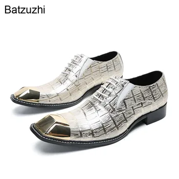 Batzuzhi/ Модная Мужская обувь; Роскошные мужские кожаные модельные туфли; Мужские серебристые деловые, вечерние и свадебные туфли на шнуровке; Мужские, US6-12
