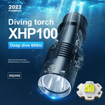 Мощный светодиодный фонарик для дайвинга XHP100, перезаряжаемый фонарик, 600 м, Профессиональные подводные лампы, Водонепроницаемый фонарь для дайвинга IPX8