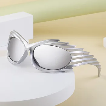 Новые Ветрозащитные Дизайнерские солнцезащитные очки Y2K, женские и мужские Модные Спортивные солнцезащитные очки индивидуальной формы Зеленого и серебристого цветов для мужчин и женщин 2023