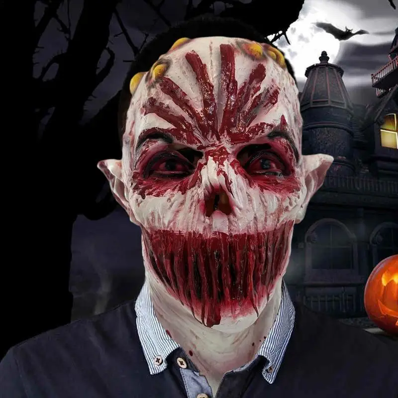 Страшная маска для косплея на Хэллоуин, Латексная Маска, Ужасающий Головной убор, Ужасающий косплей, Аксессуары для костюмов для сцены в Доме с привидениями - 2