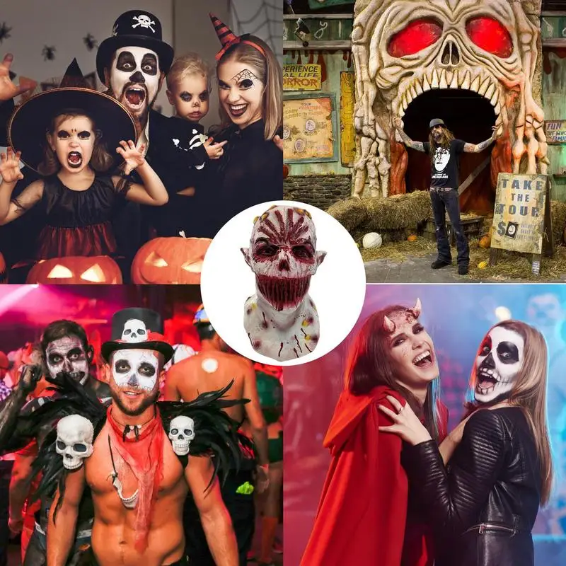 Страшная маска для косплея на Хэллоуин, Латексная Маска, Ужасающий Головной убор, Ужасающий косплей, Аксессуары для костюмов для сцены в Доме с привидениями - 4