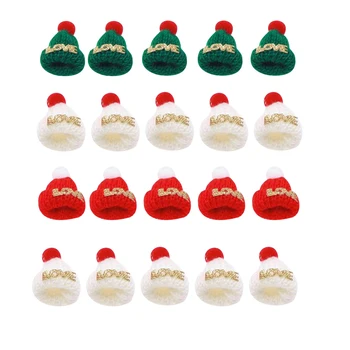 20шт, Шляпа Санта-Клауса для бутылок, Мини-Рождественская шляпа для кукол, Леденец, Рождественская Елка, Вязаные шапки, декор navidad, Заколка для волос, поделки