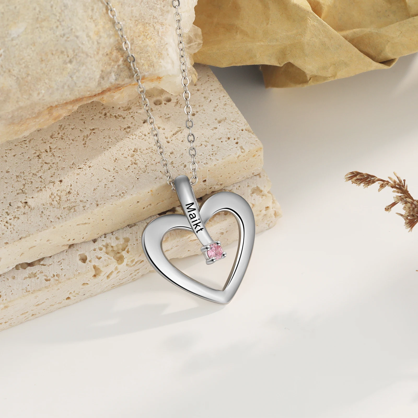 Индивидуальный кулон в виде сердца с 1-3 камнями рождения, персонализированное имя, выгравированное на цепочке, ожерелье, рождественские подарки для мам, бабушки, Наны - 5