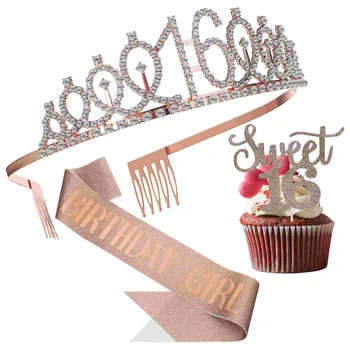 Набор украшений для вечеринки по случаю дня рождения Sweet 16 Ornaments Содержит корону для украшения торта для женщин