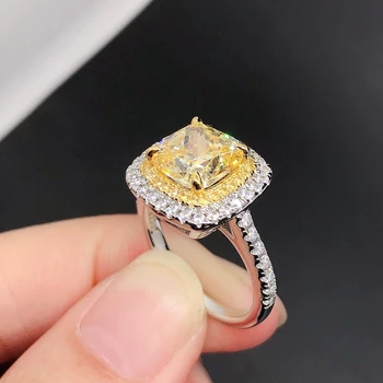 Изысканное Женское кольцо с желтым бриллиантом огранки Halo весом 2,5 карата из белого золота 18 Карат AU750 Fine Jewelry 209