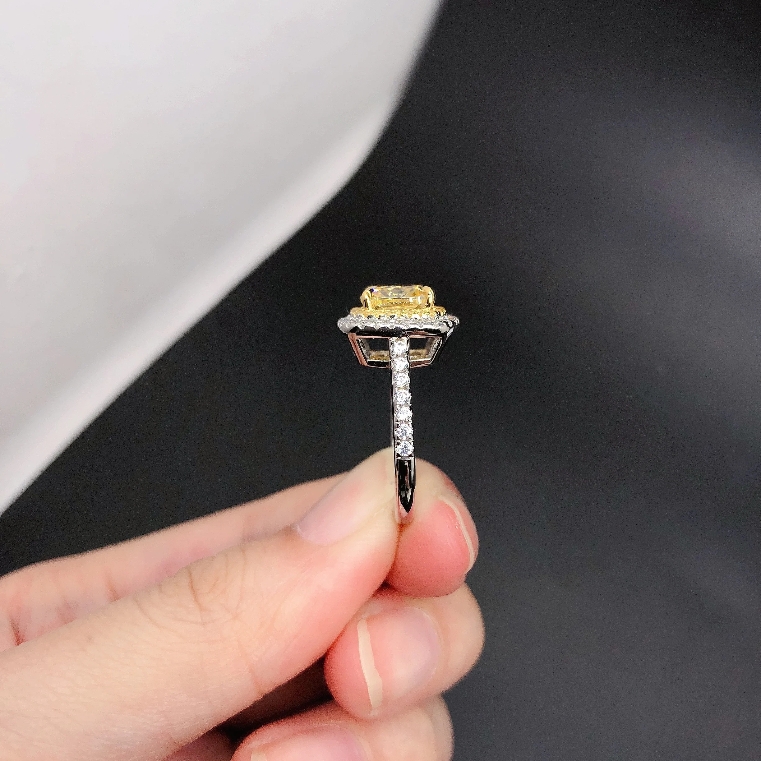 Изысканное Женское кольцо с желтым бриллиантом огранки Halo весом 2,5 карата из белого золота 18 Карат AU750 Fine Jewelry 209 - 3