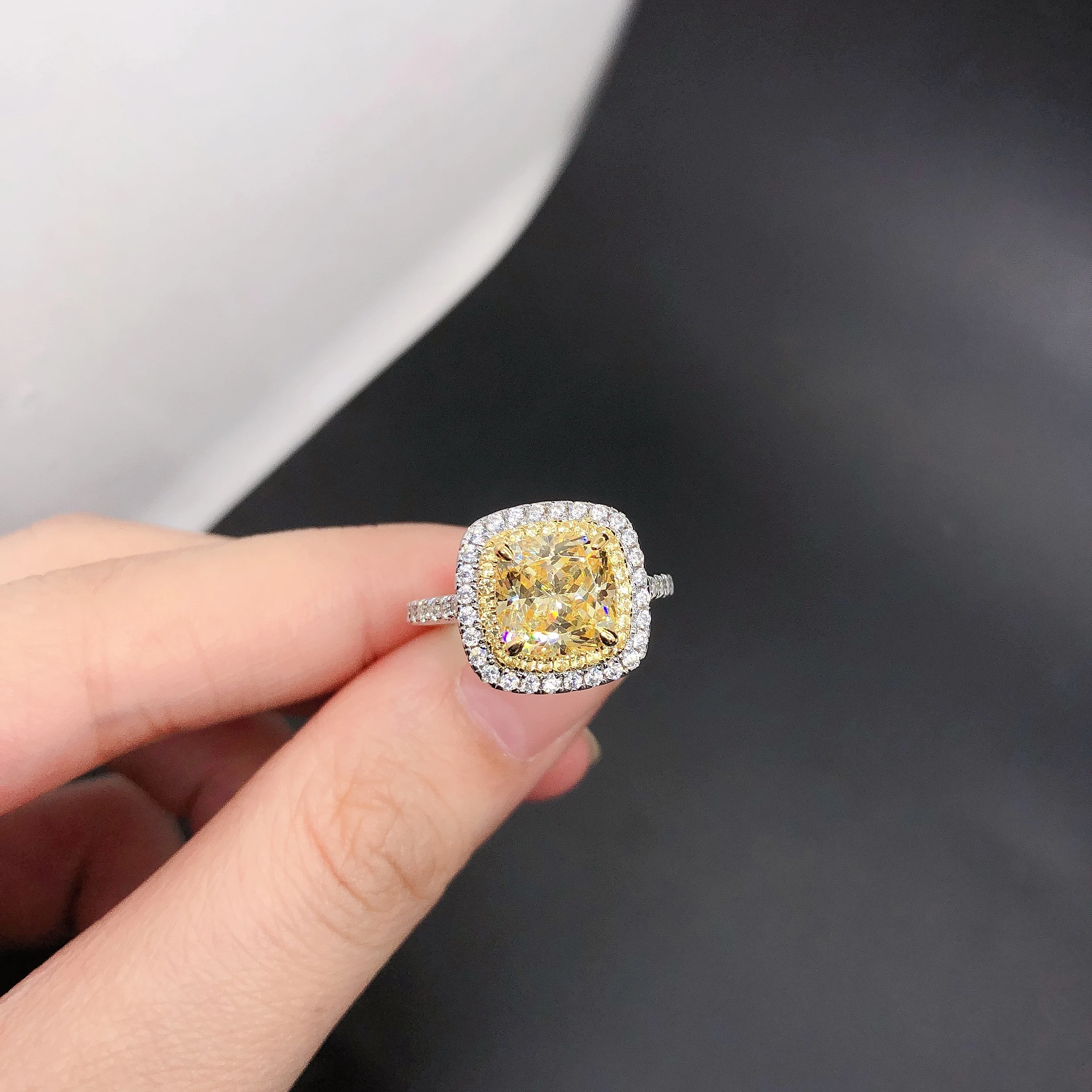 Изысканное Женское кольцо с желтым бриллиантом огранки Halo весом 2,5 карата из белого золота 18 Карат AU750 Fine Jewelry 209 - 4