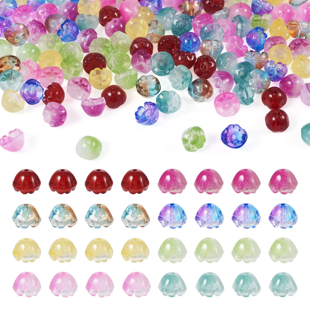 Pandahall 128 шт., разноцветные стеклянные бусины с цветочным узором, стеклянные бусины с цветочной росписью, колпачки для ожерелья, браслета, изготовления ювелирных изделий - 0
