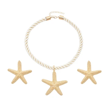 Золотое ожерелье с подвеской в виде морской звезды, серьги-гвоздики для женщин, Европейская Американская мода, Преувеличенные Летние Комплекты украшений с морскими животными