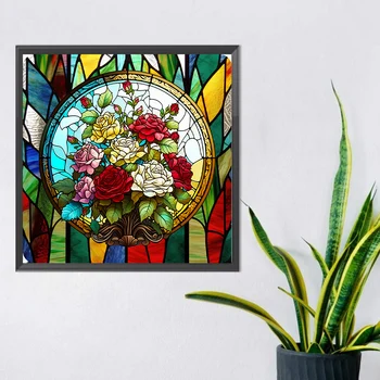 5D DIY Полнокруглая дрель Алмазная Роспись Витражный Цветочный набор для домашнего декора