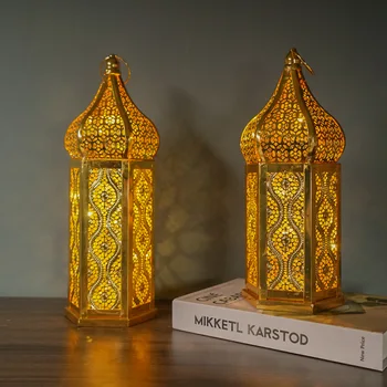 Металлический светодиодный фонарь 2023 Ид Мубарак Ночник для дома Ислам Украшения для мусульманской вечеринки в Рамадан Украшения для свадьбы, Дня рождения