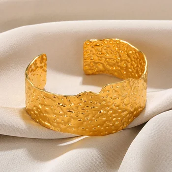 Широкий браслет-манжета из нержавеющей стали Золотого цвета Для женщин, Богемный Геометрический Открытый Браслет, Модные Украшения, Подарок