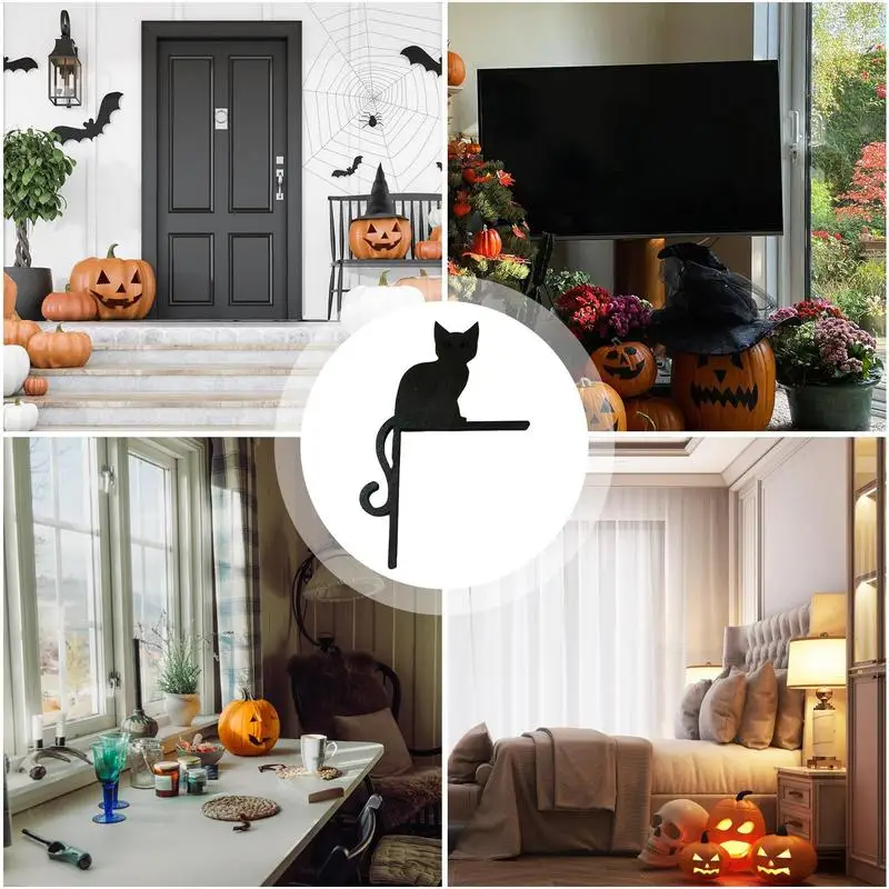 Украшение угловой вывески на двери на Хэллоуин, настенные художественные украшения, Угловая рамка, вывеска, Жуткий силуэт кошачьего домика, скелет, дерево-паук - 1