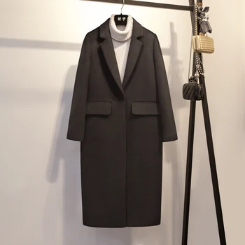 Принцесса ФЕЙЗИ ~ Классическое ~ Черное шерстяное пальто для женщин, Новинка зимы 2022, простое темпераментное шерстяное пальто для женщин