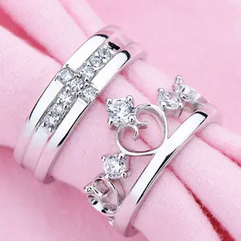 Обручальные кольца для пары принцесс с крестом и короной, обручальные кольца для нее и его пары