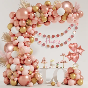 Розовый Комплект с гирляндой из воздушных шаров Macaron из розового золота, украшение для вечеринки по случаю Дня рождения, Детская свадьба, Принадлежности для вечеринки по случаю Дня рождения, Детский душ