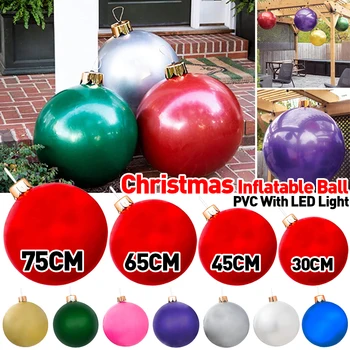 рождественский надувной шар 75 см без подсветки, Надувной шар из ПВХ, 8 цветов, украшенный шар с кольями для крепления мяча, с новым годом