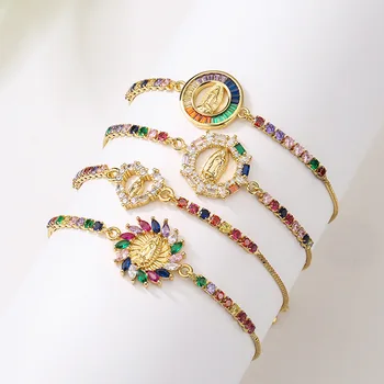 Высококачественные браслеты с подвесками Девы Марии для женщин, блестящие стильные браслеты с рядом камней AAA CZ, элегантный подарок на удачу