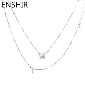 ENSHIR, Двухслойное Блестящее ожерелье с бабочкой для женщин, Изысканное ожерелье с крестом, Цепочка для ключиц, Ювелирный подарок Оптом
