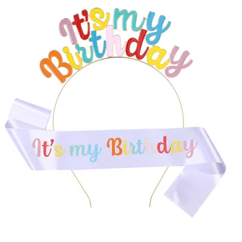 С Днем Рождения Корона Повязка На Голову Пояс Candyful it's my Birthday Сплав Головных Уборов Атласный Пояс Подарок Для Девочки На День Рождения Аксессуары Для Волос