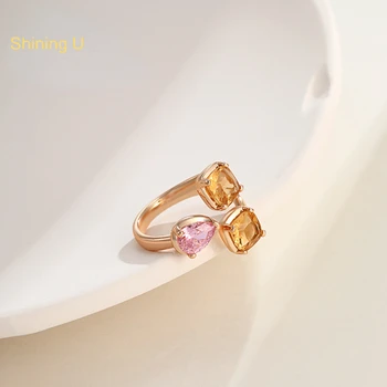 Блестящее U-образное кольцо с драгоценными камнями в виде капель воды для женщин, открытое кольцо, модные украшения