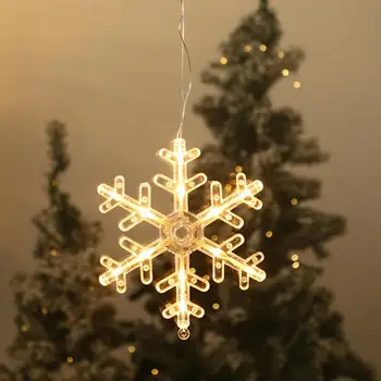 Рождественский светильник на окне с присоской, Подвесной светильник в виде Лося и Снежинки на батарейках, Декор для Рождественской вечеринки в помещении