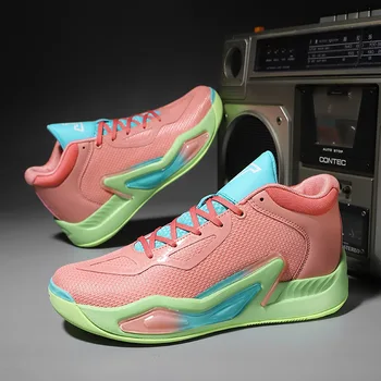 Модные розовые мужские кроссовки на платформе, Мужская баскетбольная обувь с дышащей сеткой, Противоскользящая Износостойкая спортивная обувь Унисекс 2023