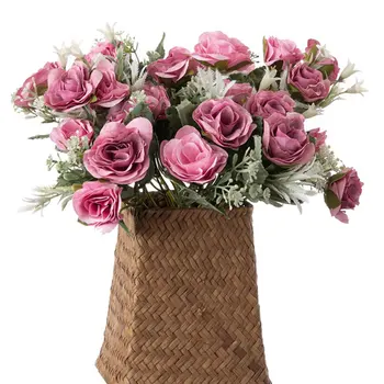 Шелковые Искусственные цветы пиона с 8 головками, Имитация Букета Европейских Роз, Свадебный Декор стен, Искусственные цветы из пиона и розы, Аксессуары для поделок