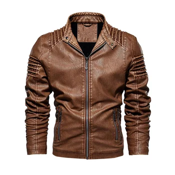 Новая высококачественная кожаная куртка мужская Брендовая тонкая мотоциклетная кожаная куртка Мужская флисовая куртка из искусственной кожи модная байкерская верхняя одежда