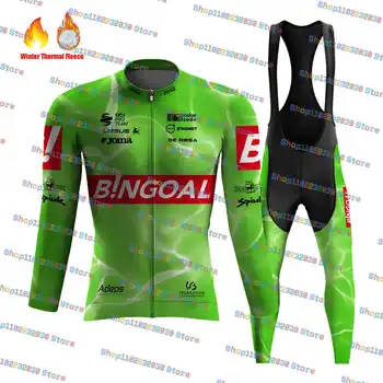 2023 Комплект велосипедной майки Bingoal Green с длинным рукавом, теплая одежда для шоссейных велосипедов из теплого флиса