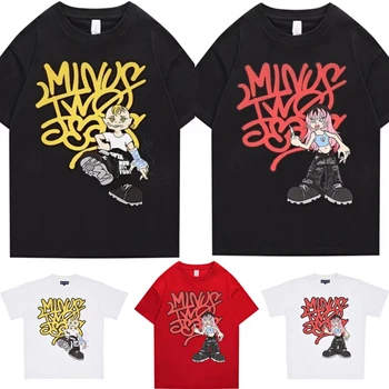 Футболка Минус два Y2k, мужские футболки Y2k, мужская уличная одежда, мешковатые футболки, одежда в стиле аниме в стиле хип-хоп, верхняя одежда